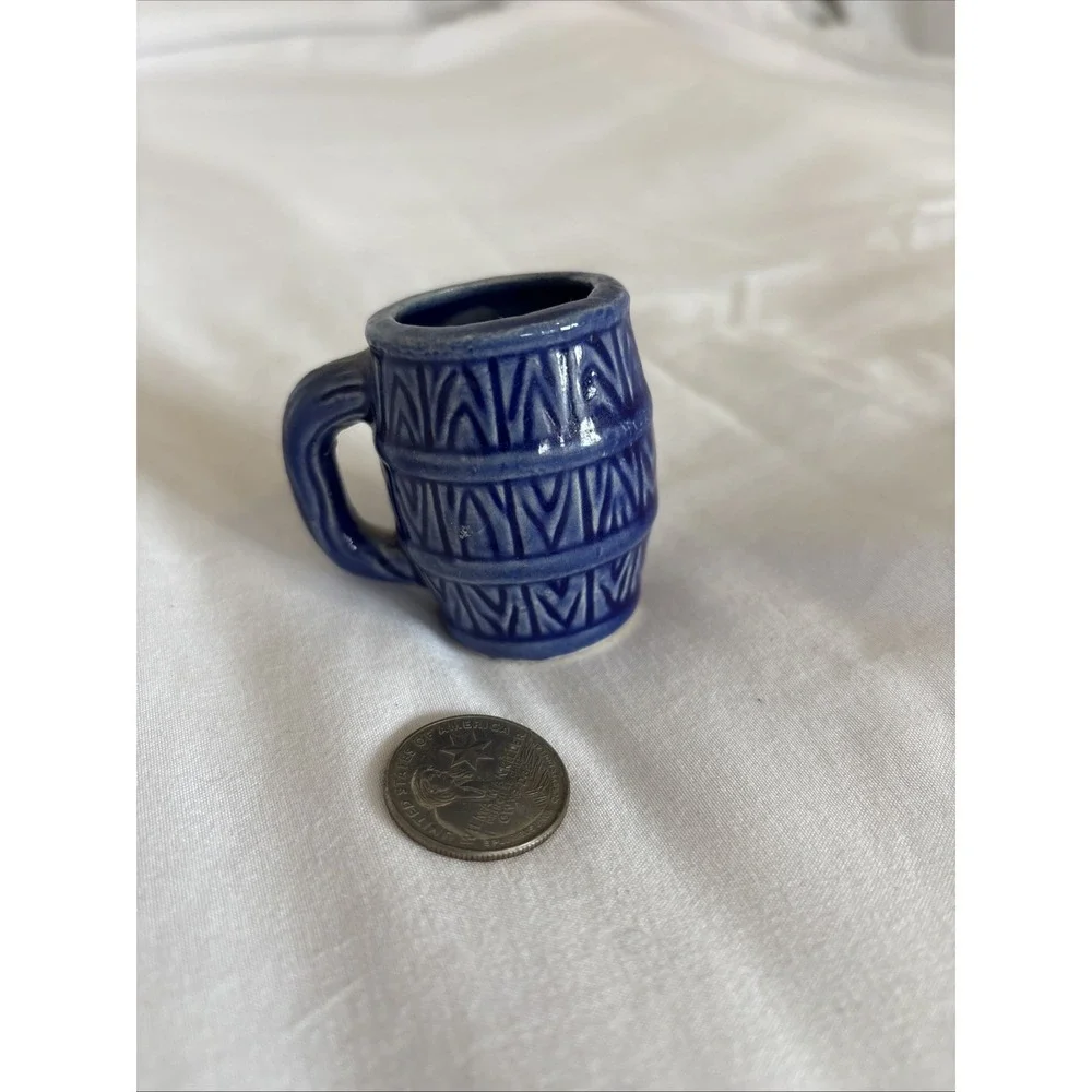 mini blue ceramic barrel toothpick holder